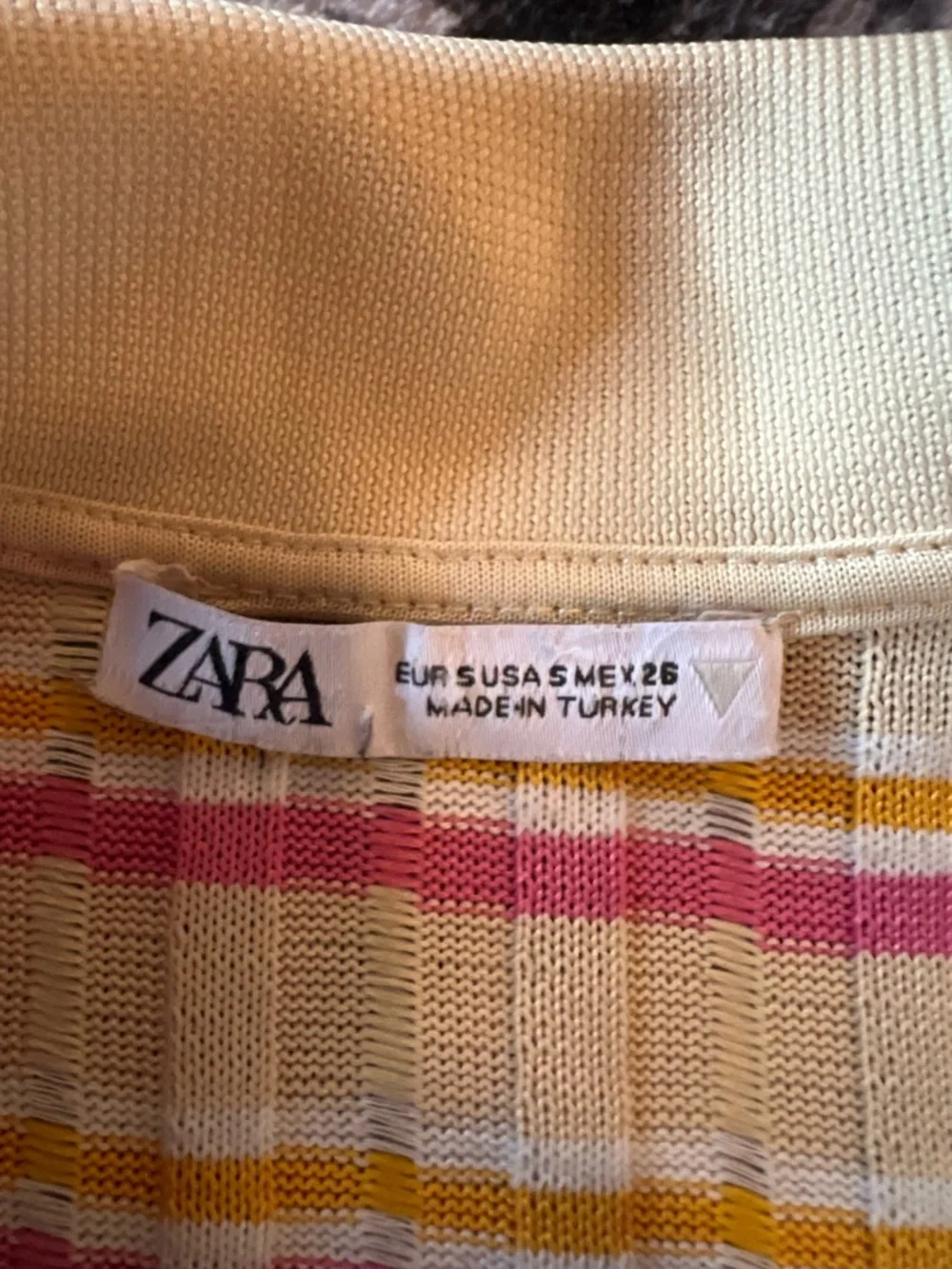 SOLD - Zara Ribbed Knit Striped Midi Dress Polo Collar Yellow Pink Size Small - Picture 5 of 8